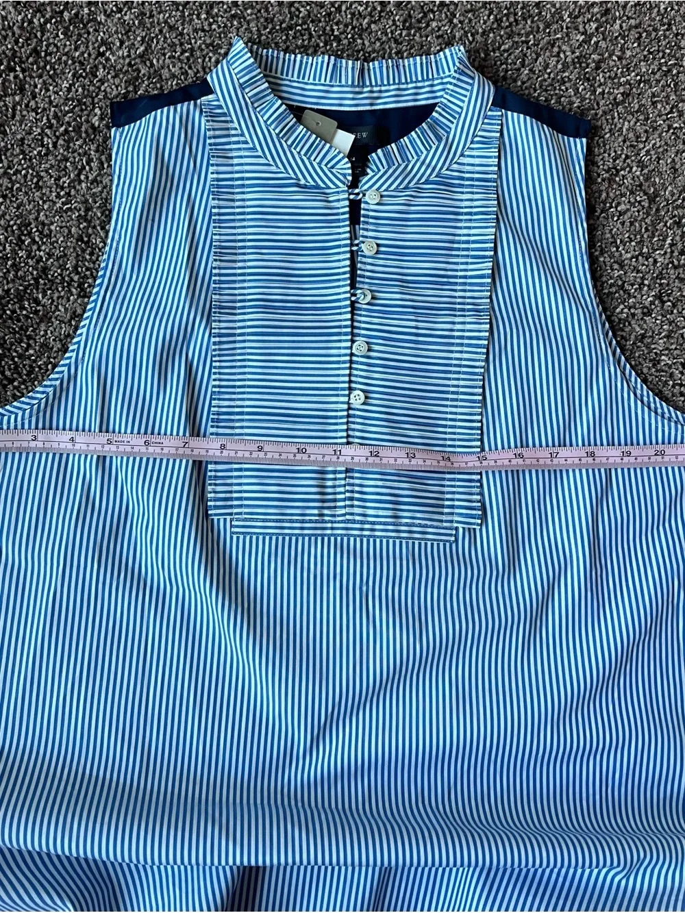 J. Crew Blue and White Striped Sleeveless Button-Front Top